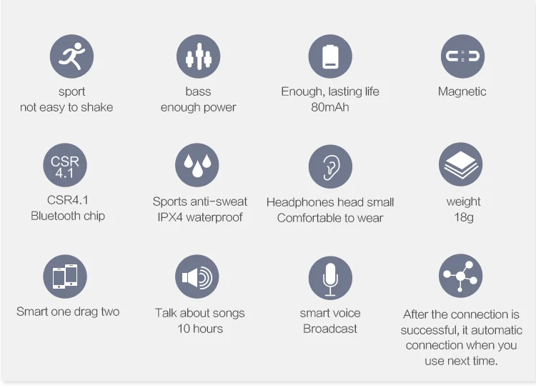 Bluetooth наушники водонепроницаемые, Беспроводные спортивные наушники Hi-Fi бас стерео наушники шумоподавление Гарнитура для тренировки бег