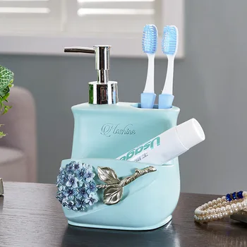 

New garden bathroom storage bottle Hand Sanitizer storage Hydrangea three-in-one bathroom set toothbrush holder set