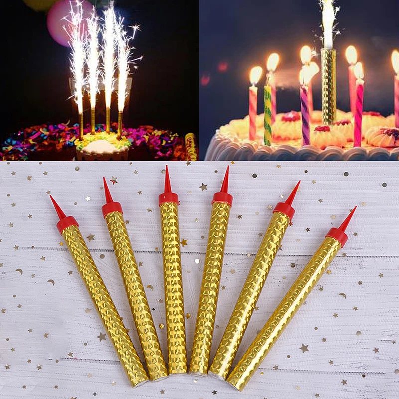 6pcs Lot Surprise Creative Straight Barrel Golden Champagne Fireworks Magic Wand Burning Candle Cake Deco Party Supply Cake Decorating Supplies Aliexpress