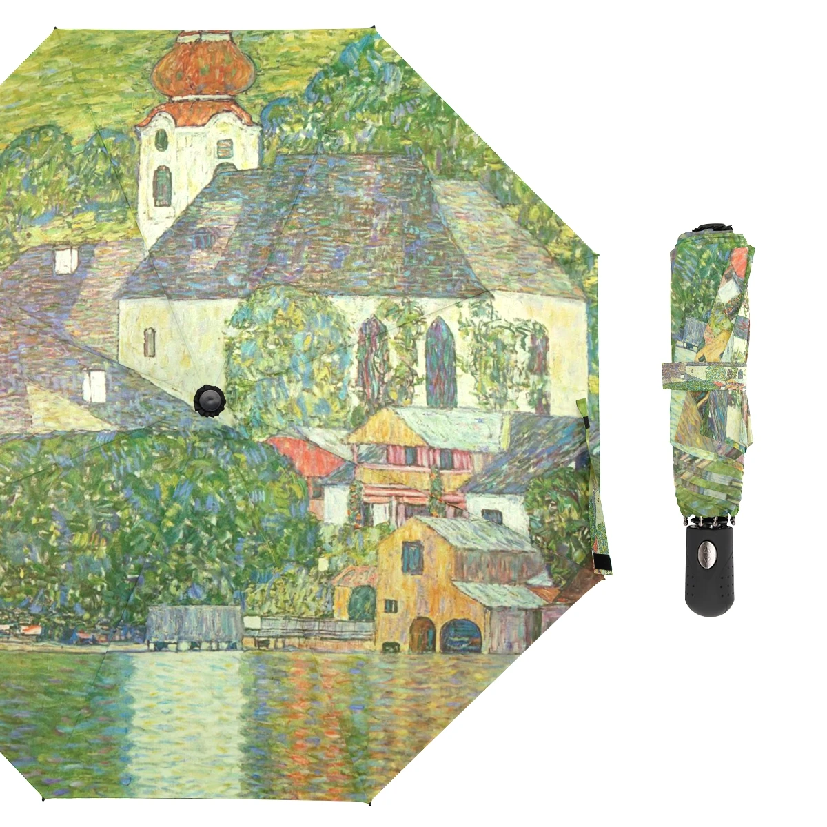 Gustav Klimt Oil Painting Umbrella Parasol Rain Sun Protection Women Automatic Umbrella Three Folding Portable Outdoor