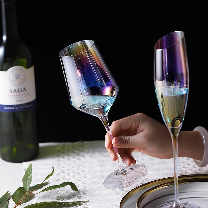Colorful Wine Cup Nordic Creative Tall Diagonal Rainbow Crystal Glass Bar Home Whiskey Vodka Champagne Glass Drinking
