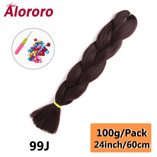 Alororo Synthetic Kanekalon Hair 24 Inch Ombre Extensions Hair for Braids Afro Blue Pink Purple Crochet Braiding Hair Wholesale 24inches-99J