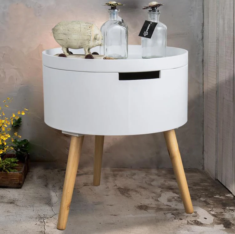 Современный Креативный круглый журнальный столик с настольным подносом для хранения, небольшой столик, мебель для спальни в скандинавском стиле - Цвет: White