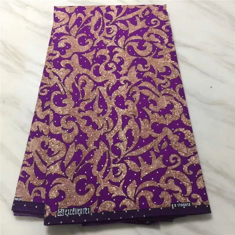 

Purple Ankara African Fabric Wax Print With Stones Ankara Wax Prints Wholesale Nigerian Wax For Sewing Material 6yards