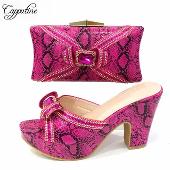

Fuchsia Wedding/Party Pumps With Bag African Lady High Heel Shoes And Purse Bag Set CR2133 Heel Height 10cm