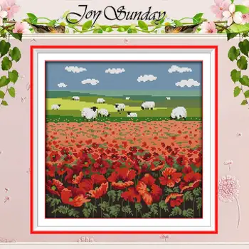 

Poppy and Sheep Patterns Counted Cross Stitch 11 14CT Cross Stitch Set Wholesale Scenery Cross-stitch Kits Embroidery Needlework
