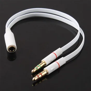 

3.5mm Vergulde Audio Mic Y Splitter Cable Hoofdtelefoon Adapter Vrouw 2 Man Kabel voor PC Laptop etc wit