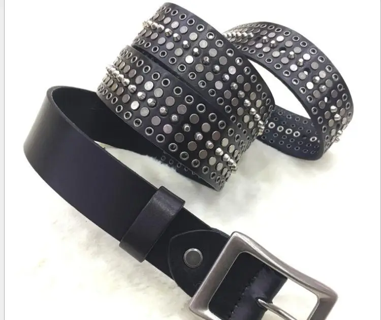 

Free Shipping, Brand new style 100% cow leather buckle belt.punk genuine leather fashion vintage rivet belts,quality sales