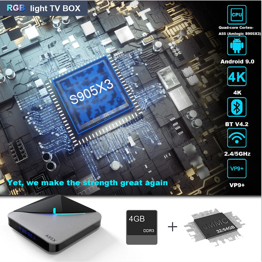 ТВ-приставка A95X F3 Air droid 9,0 Amlogic S905X3 4G ram 32GB 64GB quad core 2,4G/5 GHz Wifi BT H.265 4K Youtube A95X F3 телеприставка