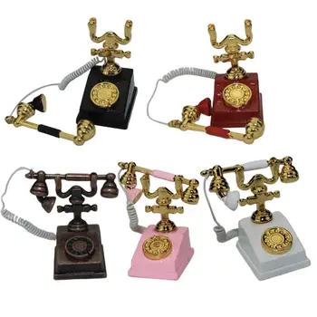 

1PC Mini Retro Phone Model Decor Miniature Scene Phone Model Alloy Vintage Phone Model Crafts Delicate Mini House Accessories