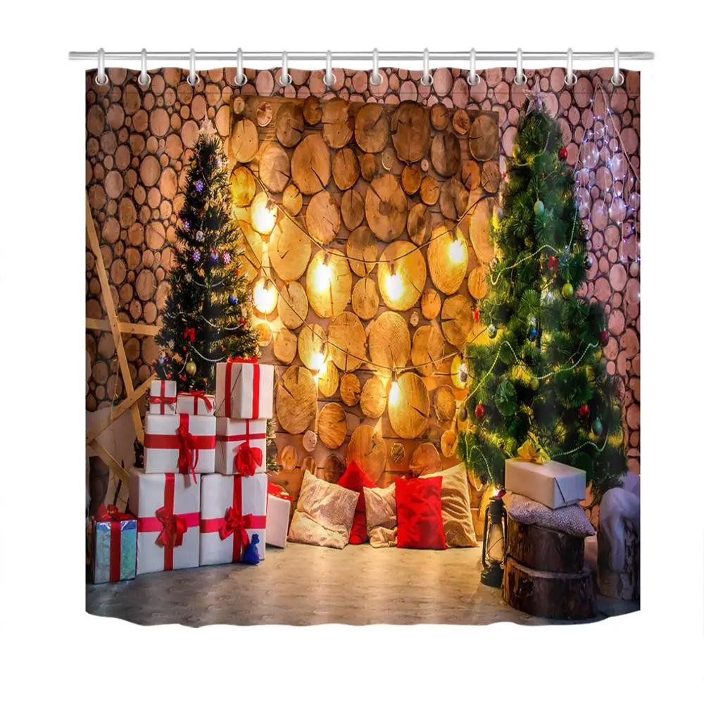 Пень стены с рождественской елкой и подарки душевые наборы занавесок крючки Водонепроницаемая занавеска для ванной из полиэфирной ткани коврик для ванной комнаты