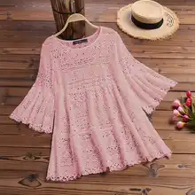  Bohemian Lace Tops Women's Summer Blouses ZANZEA 2022 Casual Hollow Blusas Female O Neck 3/4 Sleeve Tunic  Chemise  