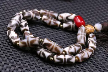 

Treasure Magic LKbrother Magic Power Tibetan Old Agate Double Tiger Tooth dZi Bead Prayer Lama necklace