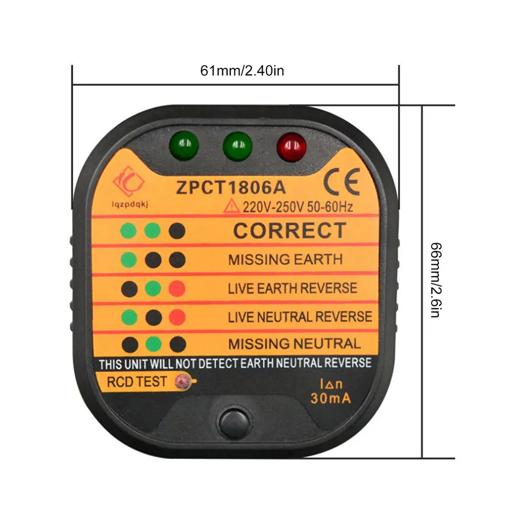 ZPCT1806A розетка тестер детектор цепи полярности напряжение выключатель Великобритании заземление нулевой линии переключатель безопасности электроскоп