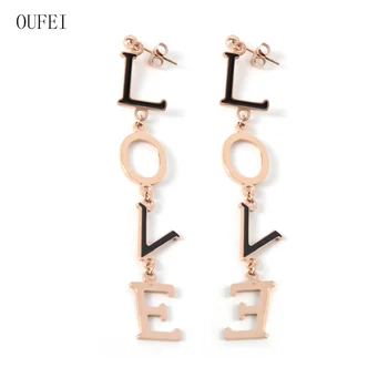 

OUFEI Love Earrings Letters Dangle Earrings Jewelry Women Long Statement Earring Korea Fashion Titanium Steel non-allergenic
