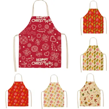 

1Pcs Christmas Apron Snowflake Printed Sleeveless Cotton Linen Aprons Adult Children Bibs Kitchen Cooking Cleaning Tools