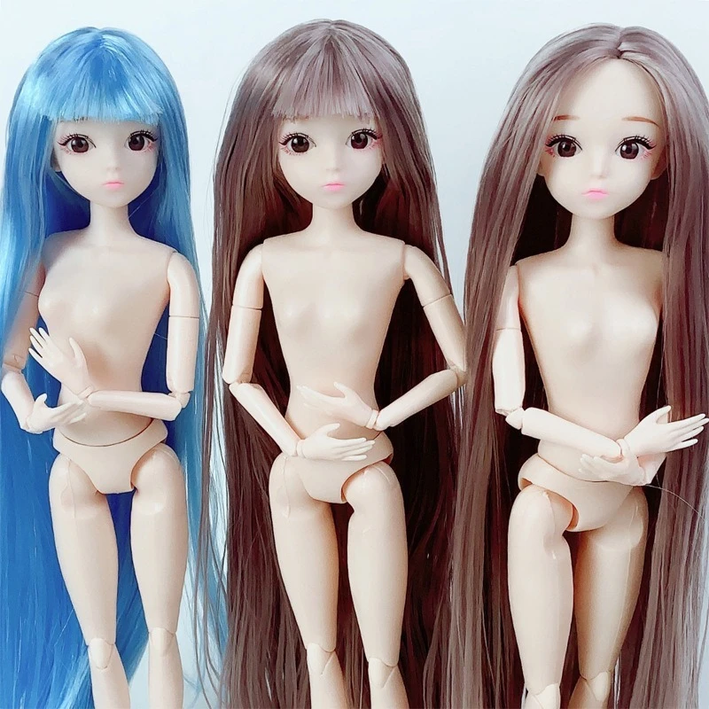 BJD Doll 30cm 20 Movable Joints Dolls 3D Eyes Toys Long Hair Nude Beautiful
