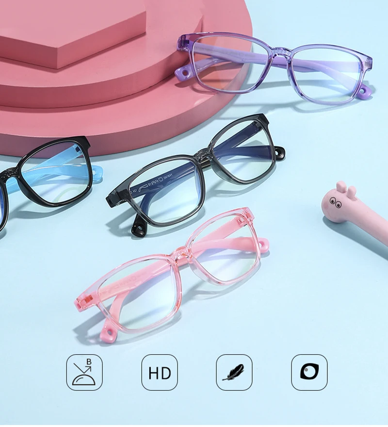 Kids Eyeglasse Blue Light-blocking Bendable Pink Frame Children Glasses 