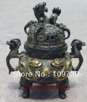 

0 China Collection Vintage Bronze Statues Gilt Dragon lucky Incense Burner /Censer