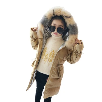 

2019 Children Winter jacket Clothes Girl Coats Warm Fur Collar Hooded Long Down Cotton Coats For Kids Outerwear Parka Clothing