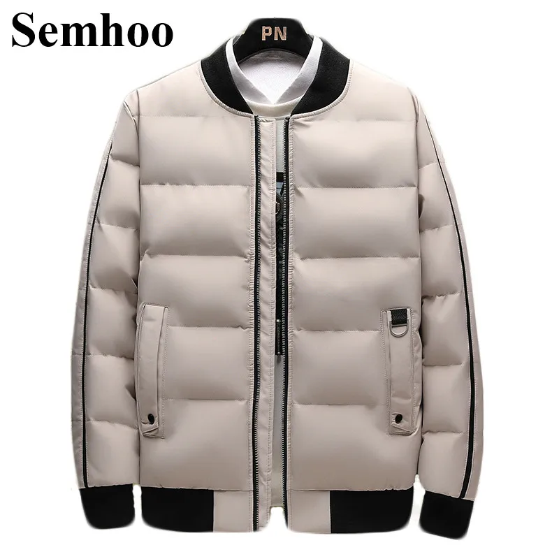 Winter New Men's Collar Cotton Coat Casual Slim Thick Warm Down Jacket Zipper Solid Color Men's Jacket M-4XL - Цвет: White