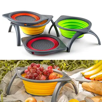 

Foldable Filter Washing Basket Silicone Picnic Folding Colander Fruit Vegetable Washing Filter basket