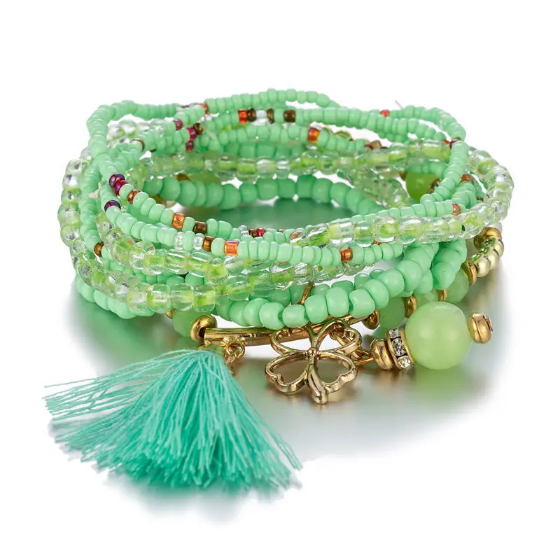 6 Pcs Set Colorful Africa Beads Charm Bracelets Set for Women Lucky Turkish Evil Eye Bracelet