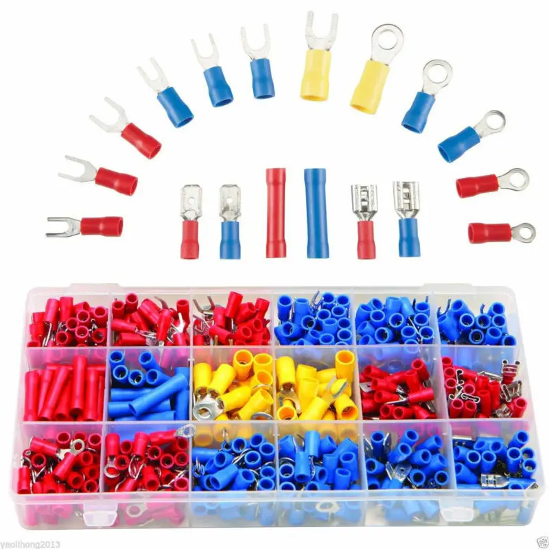 

1 box of 300 assorted terminals assortment, which contains various crimping terminal kits and insulated wire connector kits