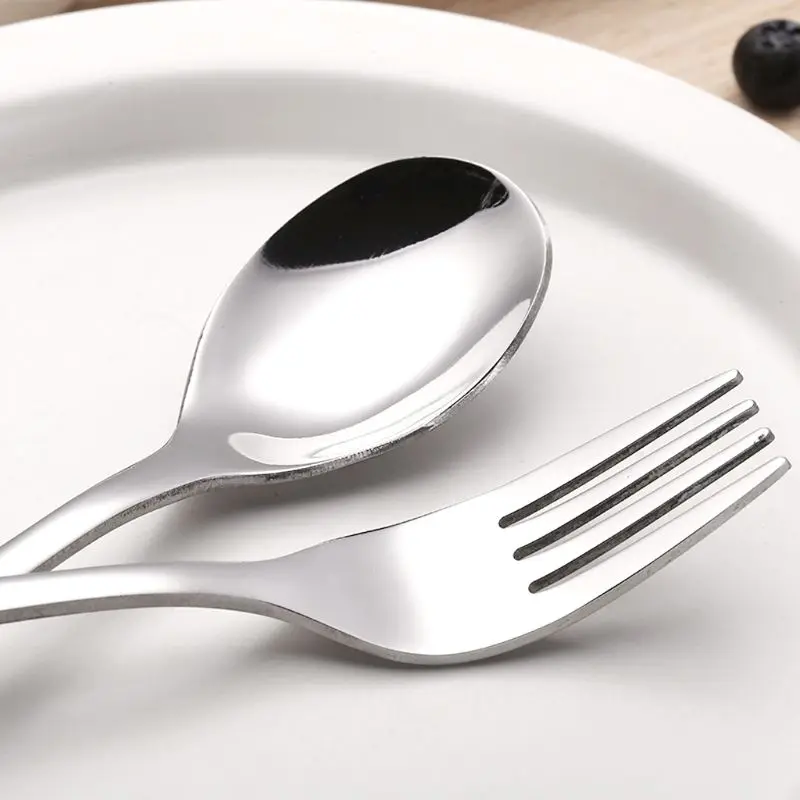 Baby Teaspoon Spoon Food Feeding Fork Knife Utensils Set Stainless Steel Kids Learning Eating Habit Children Tableware silicone cutlery set baby feeding spoon