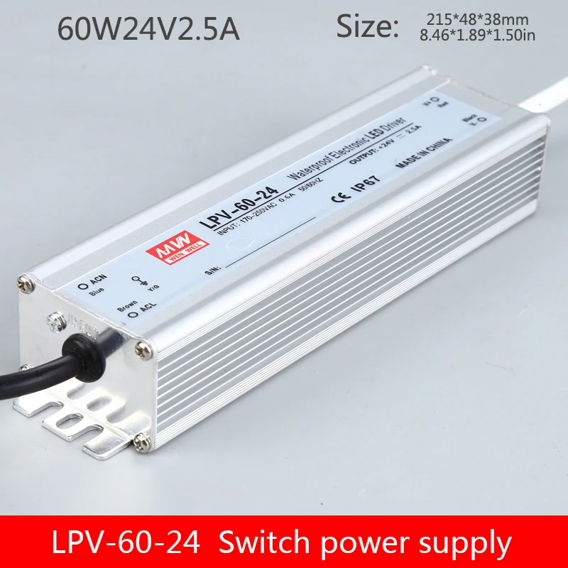 LPV-60-24v водонепроницаемый блок питания для работы вне помещений 60W24V водонепроницаемый Светодиодный источник питания 2.5A регулируемое