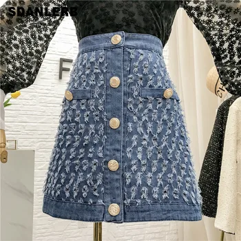 

2020 Spring New Korean Version Temperament Ladies Skirt High-Waist Denim Skirt Women's A- Line Package Hip Skirt Female