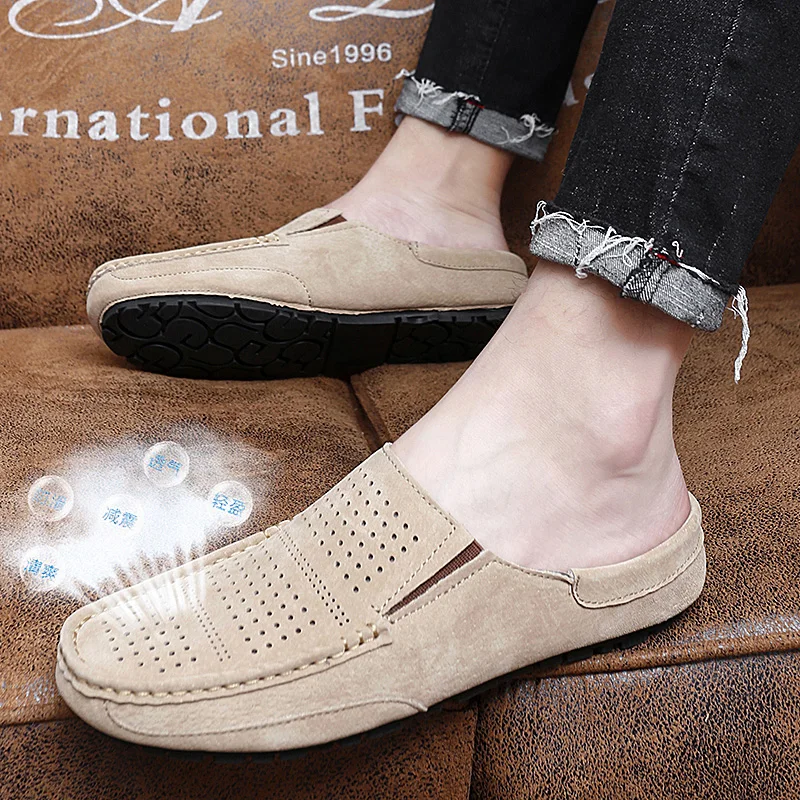 Suède Open Terug Slip Op Loafers Slippers Op Backless Casual Rijden Schoenen  Platte Half Schoenen Voor Mannen Muilezels grote Maat 38 47|Casual schoenen  voor Mannen| - AliExpress