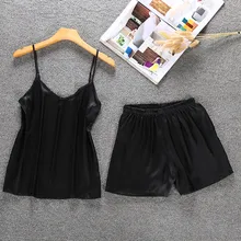 Лидер продаж, женская одежда для сна, пижамные комплекты, без рукавов, с кружевной отделкой, Атласный топ на бретельках, ночное белье, Femme, сексуальная летняя Домашняя одежда, вещи для сна, A35