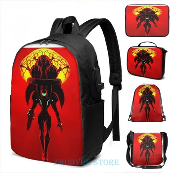 

Funny Graphic print Metroid(7) USB Charge Backpack men School bags Women bag Travel laptop bag