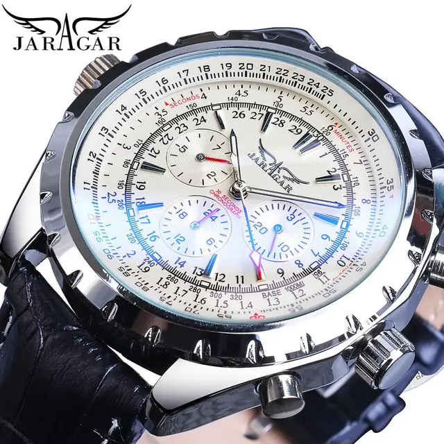 Jaragar 2020 Blue Glass Aviator Series Military True Men Sport Automatic Wrist Watch Top Brand Luxury Mechanical Male Clock Hour GMT1144-3Small