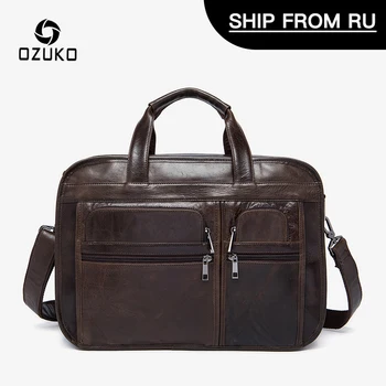 

OZUKO Men Leather Bag Men's Briefcase Office Bags Man Genuine Leather Laptop Bags Male Business Shoulder Tote Briefcase Handbag