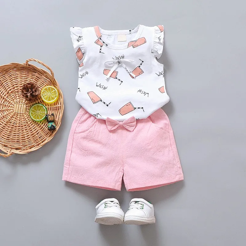 

Kids Girls Set Summer Children's Cotton Suit Cartoon Short-sleeved T-shirt + Shorts 2 Pcs 1-4 Years 2018 #E