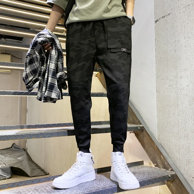 

Spring Men Camouflage Casual Pants Slim Fit Breathable Elasticity Fashion Pants Lace-up Sweatpants Students Fashion Skinny Pants