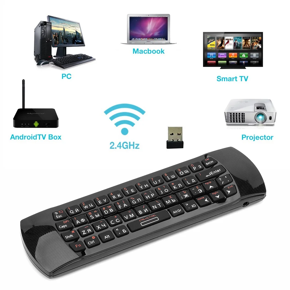 Télécommande d'ordinateur - Télécommande PC sans Fil vocale 2,4 G avec  Gyroscope 6 Axes intégré,Clavier Portable Universel, Mini Clavier sans Fil