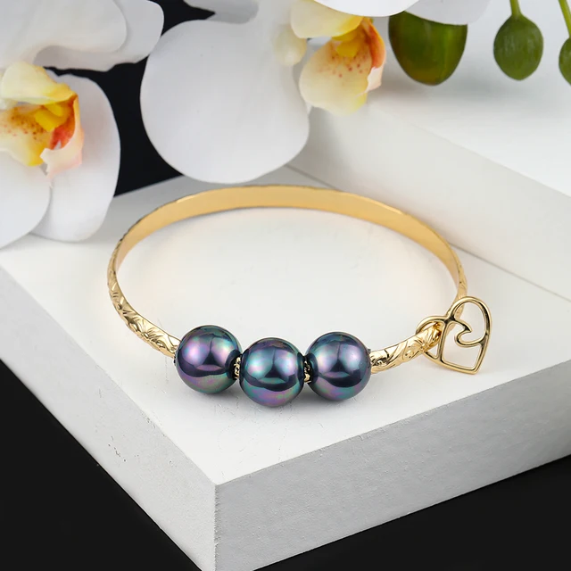 Hawaiian Women's Hand Bangle Bracelets Love Heart Purple Pink Pearl Gold Wedding Charm Bracelet Bangles Jewelry for Women 2021 SL2170GOBL