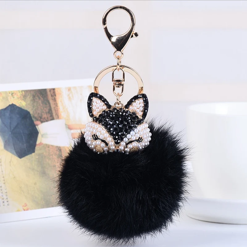 Местный запас дизайн кристалл эмаль Чарм "Лиса" сумка с подвесками цепь животных прекрасный брелок - Цвет: Черный
