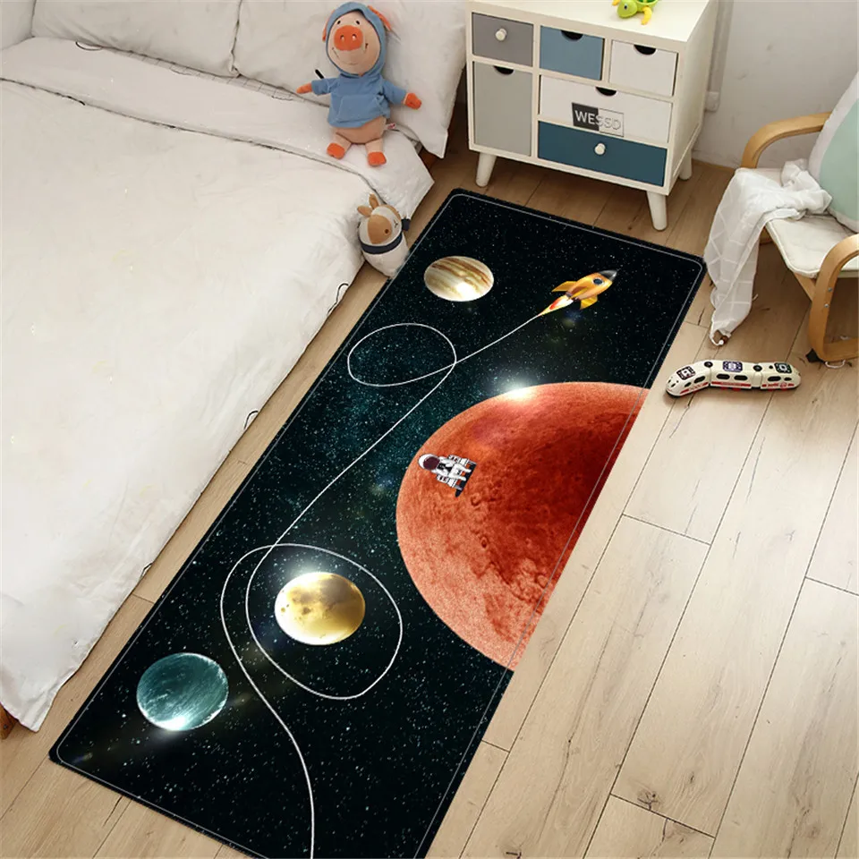 Cartoon Space Astronaut Bedside Mats For Boys Children Room Rug Long