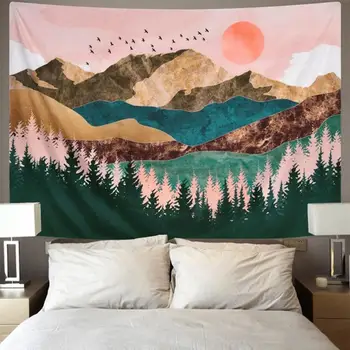 

2Size Overlapping Mountain Tapestries Sunrise Printed Tapestries Creative Wall Tapestry Scarf Fashion Black Hole Tapestry