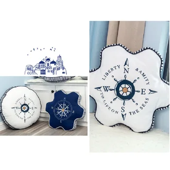 

40cm Mediterranean Embroidered Pillow Compass Anchor Cushion Simple Style Sofa Round Cushion Furnishing for Car Bed Room Decor O