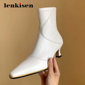 

Lenkisen high street fashion gorgeous handamde mature square toe thin high heel zipper office lady daily wear ankle boots L25