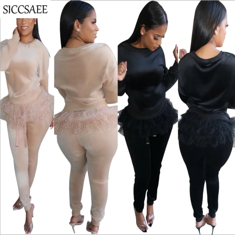 

Polka Dot Printed Cascading Ruffles Patchwork Peplum Outfits For Women Korean Velour Two Piece Set Pleuche Sexy Casual Sweatsuit