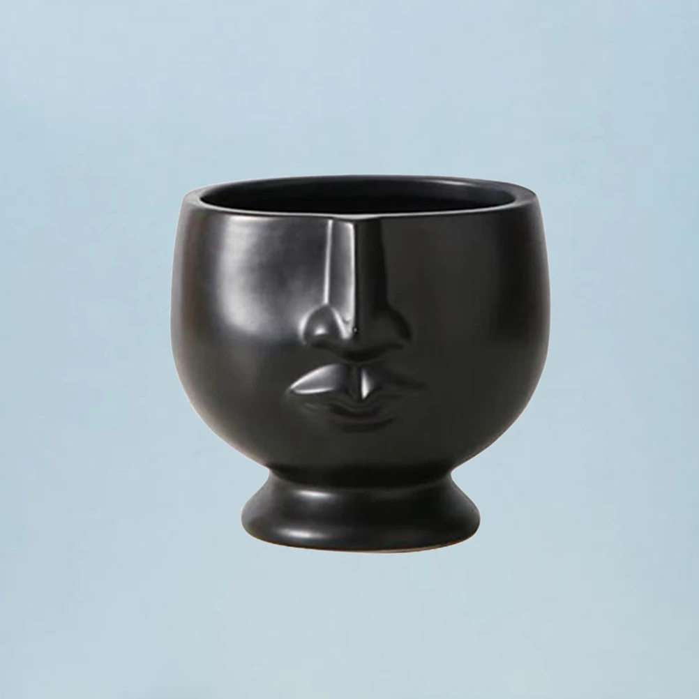 Size S Nordic Style Ceramic Human Face Flowerpot Decoration Home Oranment Succulent Plant Pot Craft Decor Black Golden A35