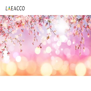 

Laeacco Dreamy Spring Pink Flower Sprout Polka Dot Light Bokeh Party Baby Photo Backgrounds Photography Backdrops Photo Studio