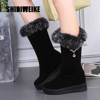 

2020 New Hot Women Boots winter Flock Mid-Calf boots Fashion Snow Boots Shoes Thigh High Suede Mid-Calf Boots big size 34-43