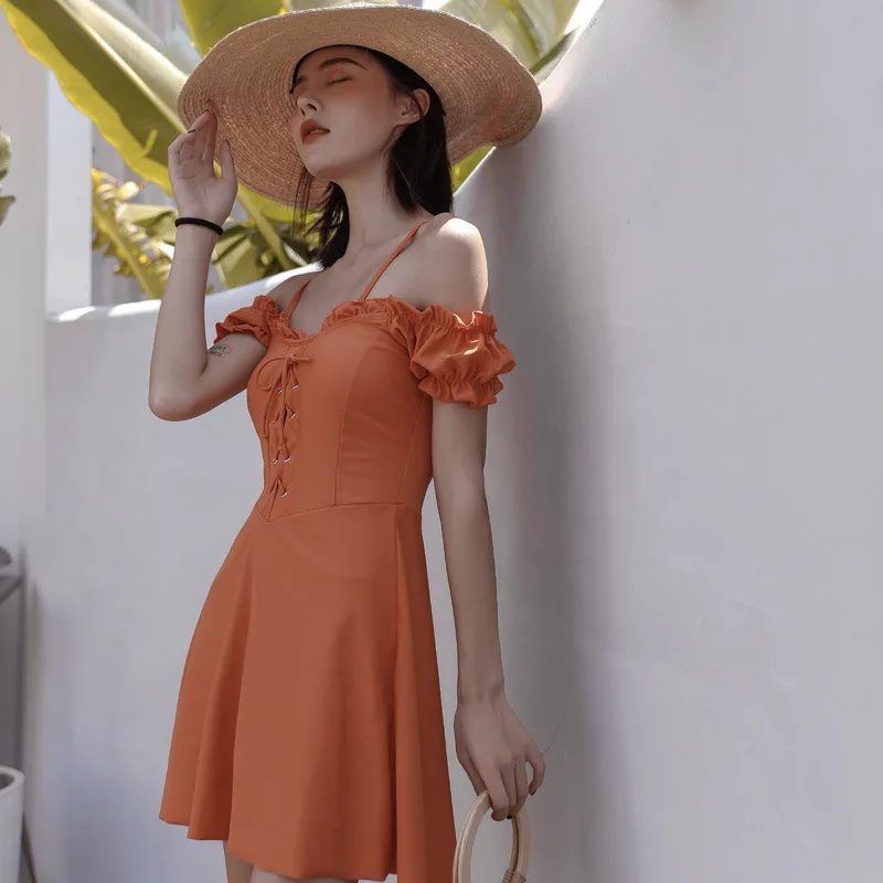 

One-Piece Swimsuit For Girls Femme Rash Guard Women One Piece Swimsuits Closed Swimwear Covering Sexy Female Skirt Korea